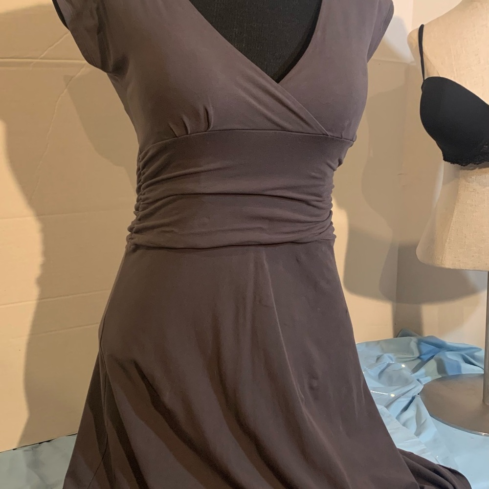 Lilla P Brown Ruched Wrap Midi Dress